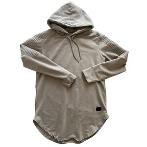 Leif Nelson Hooded Shirt Men's‎ Medium Beige Longline Ribbed Shoulder Casual